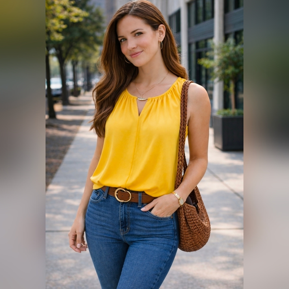 Diana Belle yellow sleeveless blouse top size XL polyester blend *